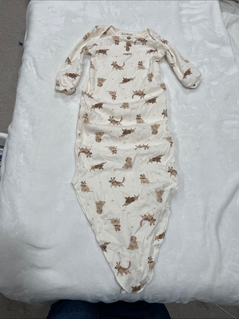 Cream Puppy-Print Baby Sleep Sack with Knot Closure